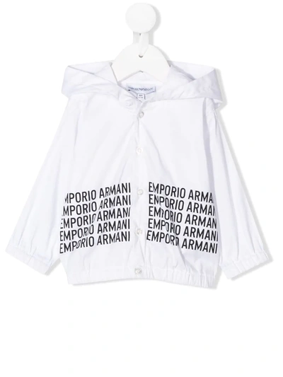 Emporio Armani Babies' Logo Print Hooded Shirt In White