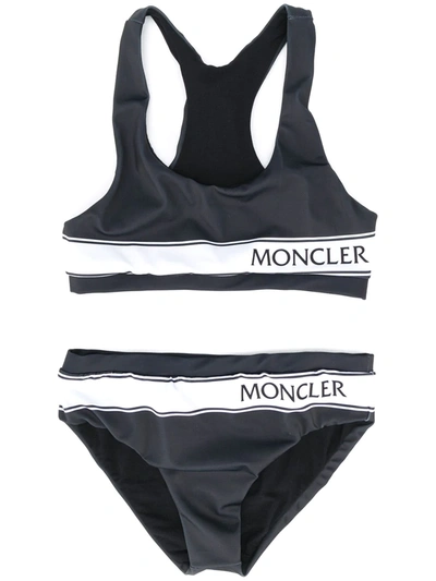 Moncler Teen Stripe-logo Bikini In Black