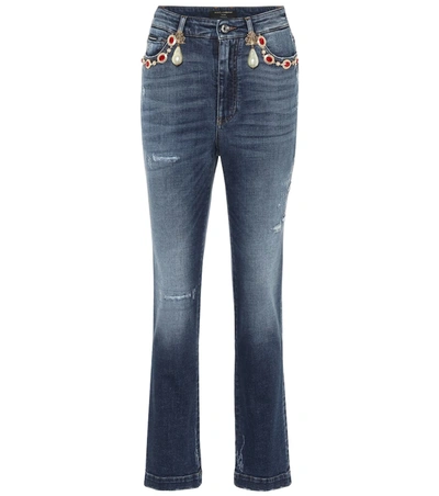 Dolce & Gabbana Embellished High-rise Straight Jeans In Blue
