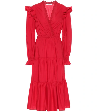 Philosophy Di Lorenzo Serafini Ruffled Broderie Anglaise-trimmed Cotton-poplin Midi Dress In Red