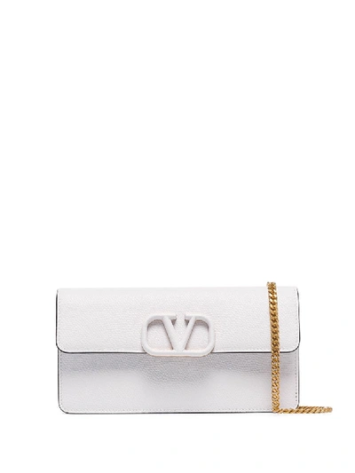 Valentino Garavani Vsling Logo-embellished Leather Clutch In White