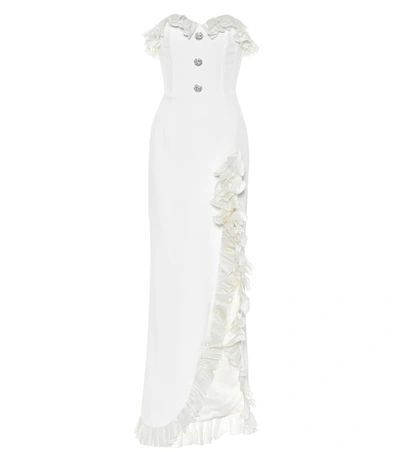 Alessandra Rich Ruffled Silk Organza-trimmed Cady Gown In White