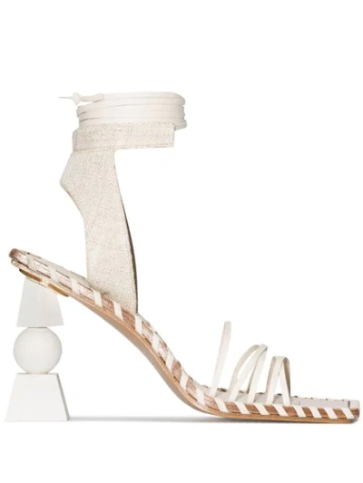 Jacquemus Valerie Geometric-heel Wraparound Leather Sandals In White