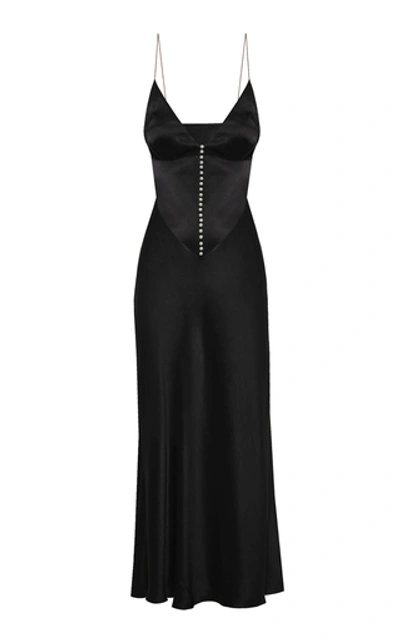 Anna October Claire Button-detailed Satin Maxi Dress In Black