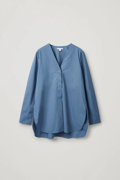 Cos Long Rounded Hem Blouse In Blue