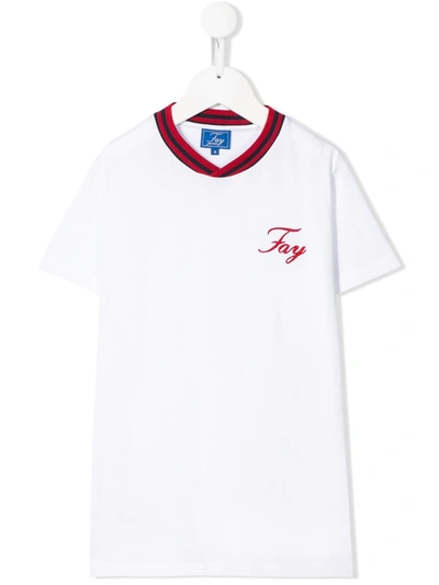 Fay Kids' Short Sleeve Contrast Embroidered Logo T-shirt In White