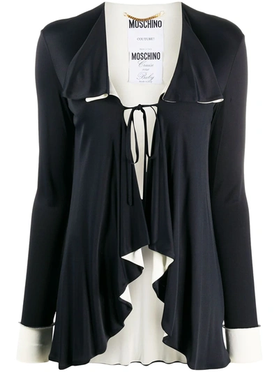 Pre-owned Moschino Tie-front Waterfall Cardigan In Black
