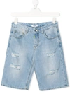 Msgm Teen Distressed Denim Shorts In Blue