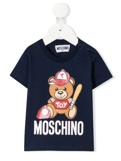 Moschino Babies' Bear Logo Print T-shirt In Blue