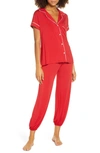 Eberjey Gisele Cropped Two-piece Jersey Pajama Set In Haute Red/ivory