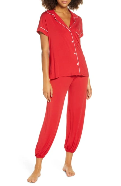 Eberjey Gisele Cropped Two-piece Jersey Pajama Set In Haute Red/ivory