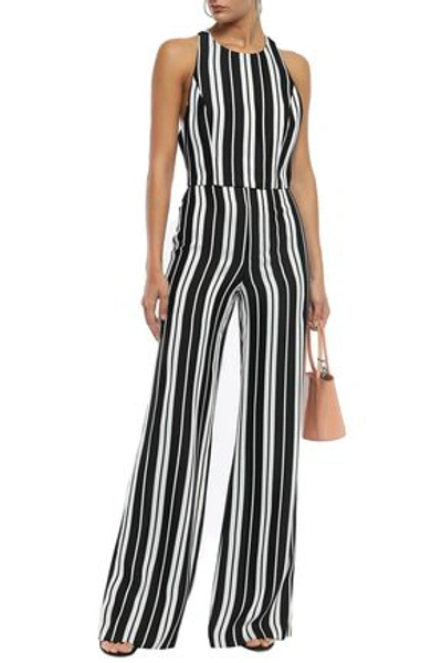 Alice And Olivia Dylan Striped Satin Wide-leg Pants In Black