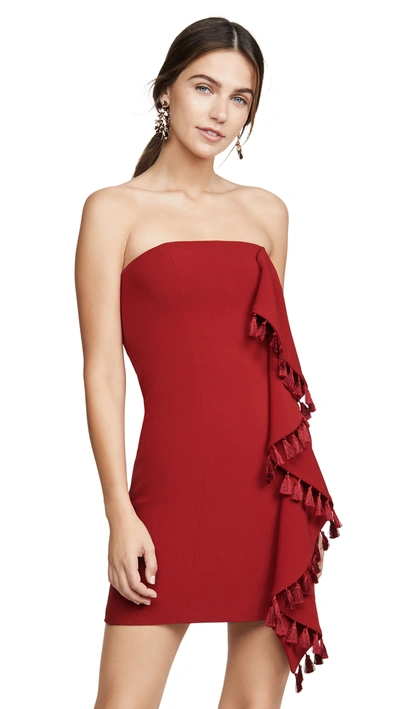 Cinq À Sept Nat Strapless Tassel-trimmed Ruffled Crepe Mini Dress In Scarlet