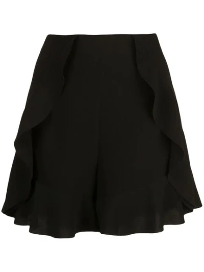 Cinq À Sept Saphir Ruffled Crepe Shorts In Black