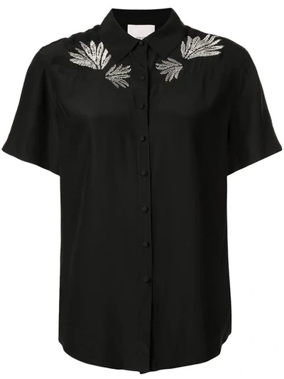 Cinq À Sept Bridget Embroidered Silk Crepe De Chine Shirt In Black