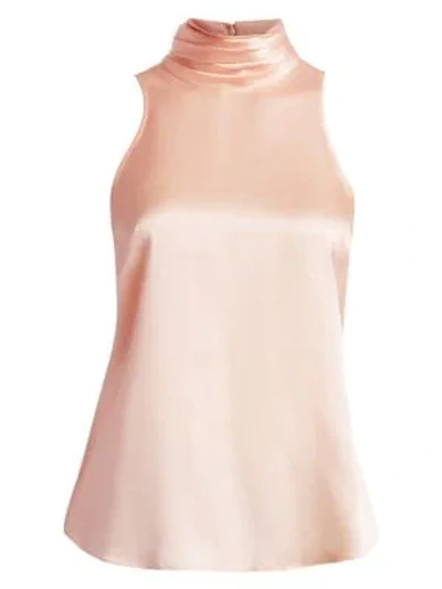 Cinq À Sept Jazlyn Pleated Silk-charmeuse Turtleneck Top In Pearl Blush