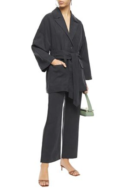 Mara Hoffman Arlene Cropped Tencel And Linen-blend Straight-leg Trousers In Charcoal