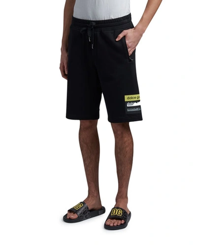 Dolce & Gabbana Men's Logo Tape Sweat Shorts In Black