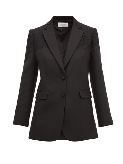Valentino Single-breasted Lace-trimmed Wool-blend Jacket In Black