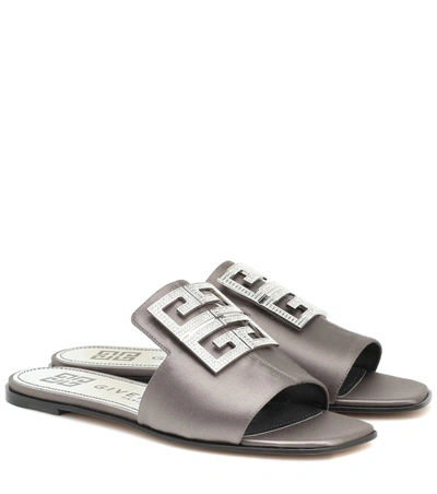 Givenchy 4g Crystal-embellished Satin Mules In Grey
