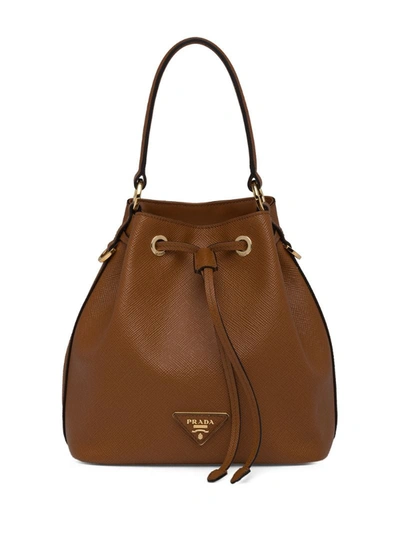 Prada Borsa A Secchiello In Pelle Saffiano In Brown ModeSens