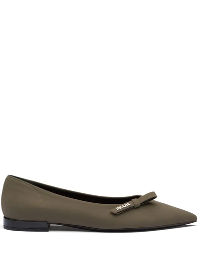 Prada Technical Fabric Ballerinas In Green