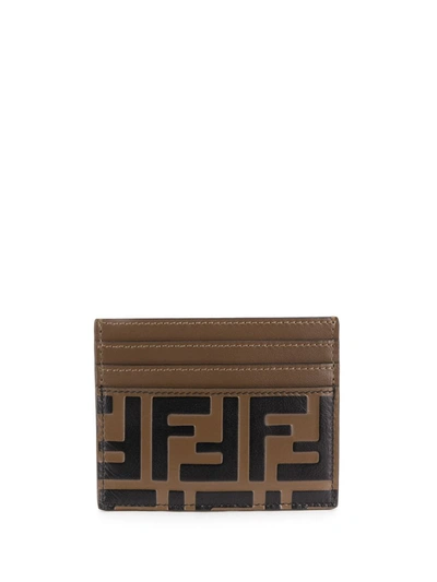 Fendi Ff Motif Leather Cardholder In Vk Maya Black