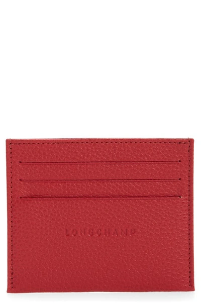 Longchamp Le Foulonne Leather Slim Card Case In Red