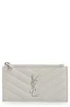 Saint Laurent Zip Fragments Leather Card Case In Granite