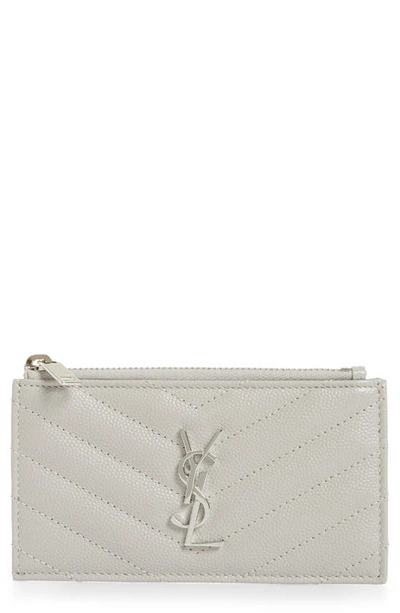 Saint Laurent Zip Fragments Leather Card Case In Granite