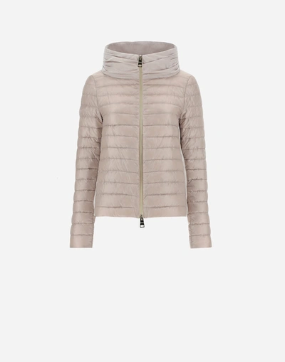 Herno Logo Down Jacket In Dove Grey Color In Pink