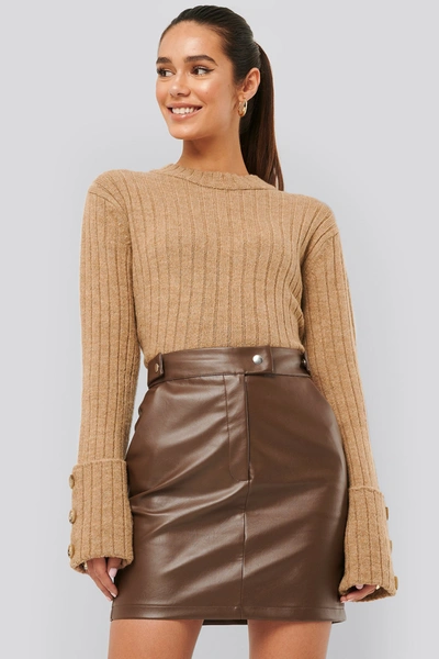 Misslisibell X Na-kd Folded Sleeve Knitted Sweater - Beige In Light Beige