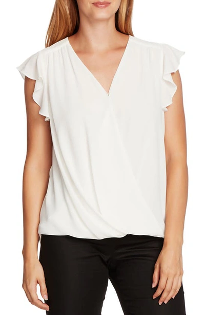 Vince Camuto Flutter Sleeve Wrap Front Blouse In Pearl Ivory