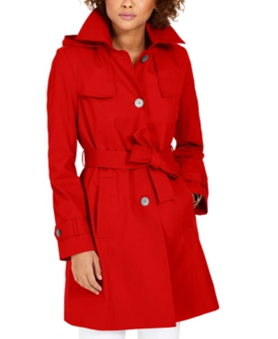Via Spiga Belted Hooded Water-resistant Trench Coat In Rouge
