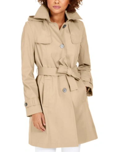 Via Spiga Belted Hooded Water-resistant Trench Coat In Stone