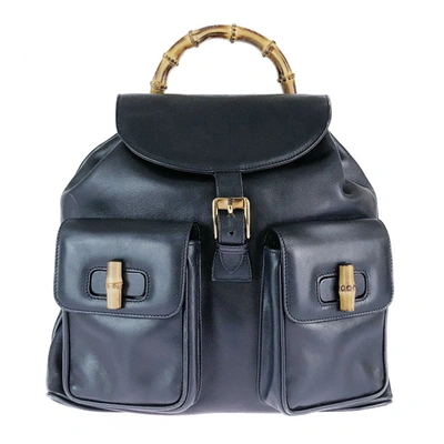 Pre-owned Gucci Bamboo Black Leather Backpack