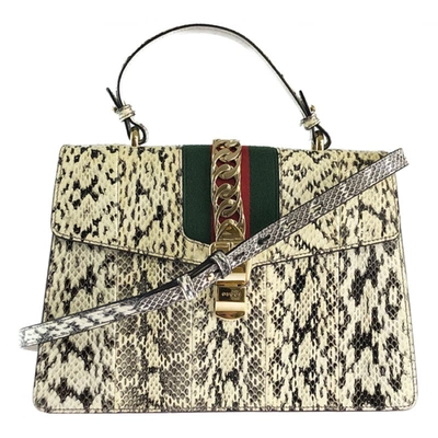 Pre-owned Gucci Sylvie White Python Handbag