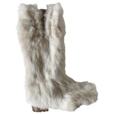 Pre-owned Jimmy Choo Ecru Rabbit Boots
