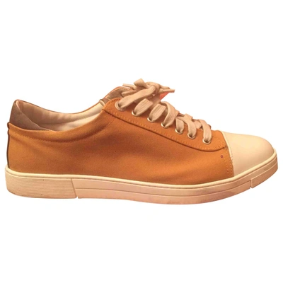 Pre-owned Ferragamo Cloth Low Trainers In Camel