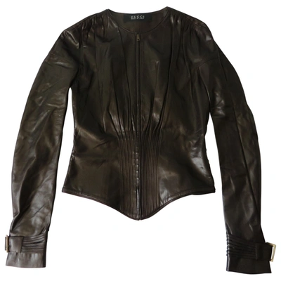 Pre-owned Gucci Leather Jacket In Brown