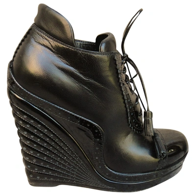 Pre-owned Saint Laurent Leather Lace Up Boots In Black