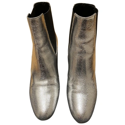 Pre-owned Saint Laurent Loulou Silver Leather Ankle Boots