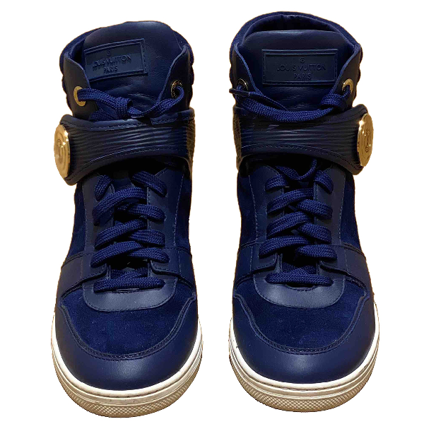 Pre-Owned Louis Vuitton Blue Suede Trainers | ModeSens