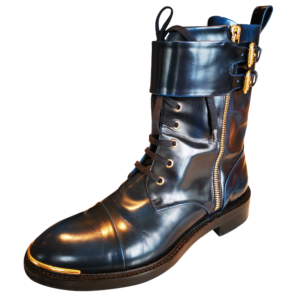 Pre-Owned Louis Vuitton Blue Patent Leather Ankle Boots | ModeSens