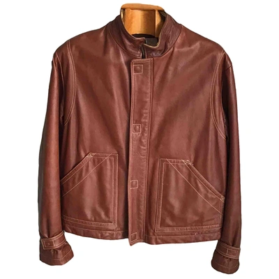 Pre-owned Armani Jeans Leather Jacket In Brown