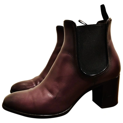 Pre-owned Santoni Leather Ankle Boots In Burgundy