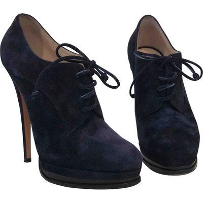 Pre-owned Casadei Blue Suede Ankle Boots