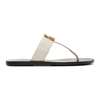 Gucci Leather Thong Sandal With Double G In White