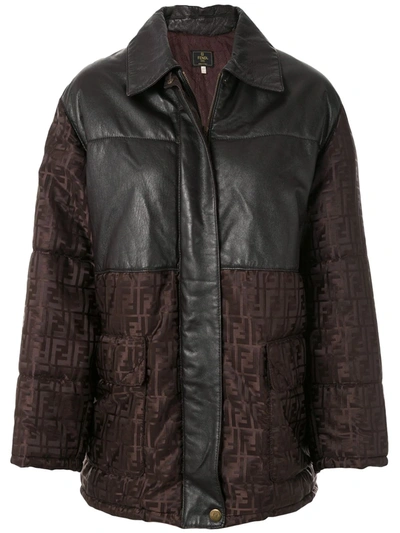 Pre-owned Fendi Zucca Pattern Panelled Coat In Brown