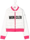 Moncler Kids' Logo Print Bomber Jacket In White